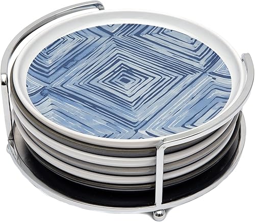 Miniatura 2 de Thirstystone Platos de vajilla y organizador de hierro para llevar, diseños surtidos, hechos de cerámica, juego de 6  prado, azul