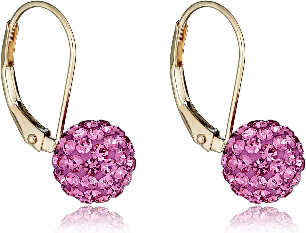 AVORA 10K Yellow Gold Crystal Ball Lever-back Drop Earrings