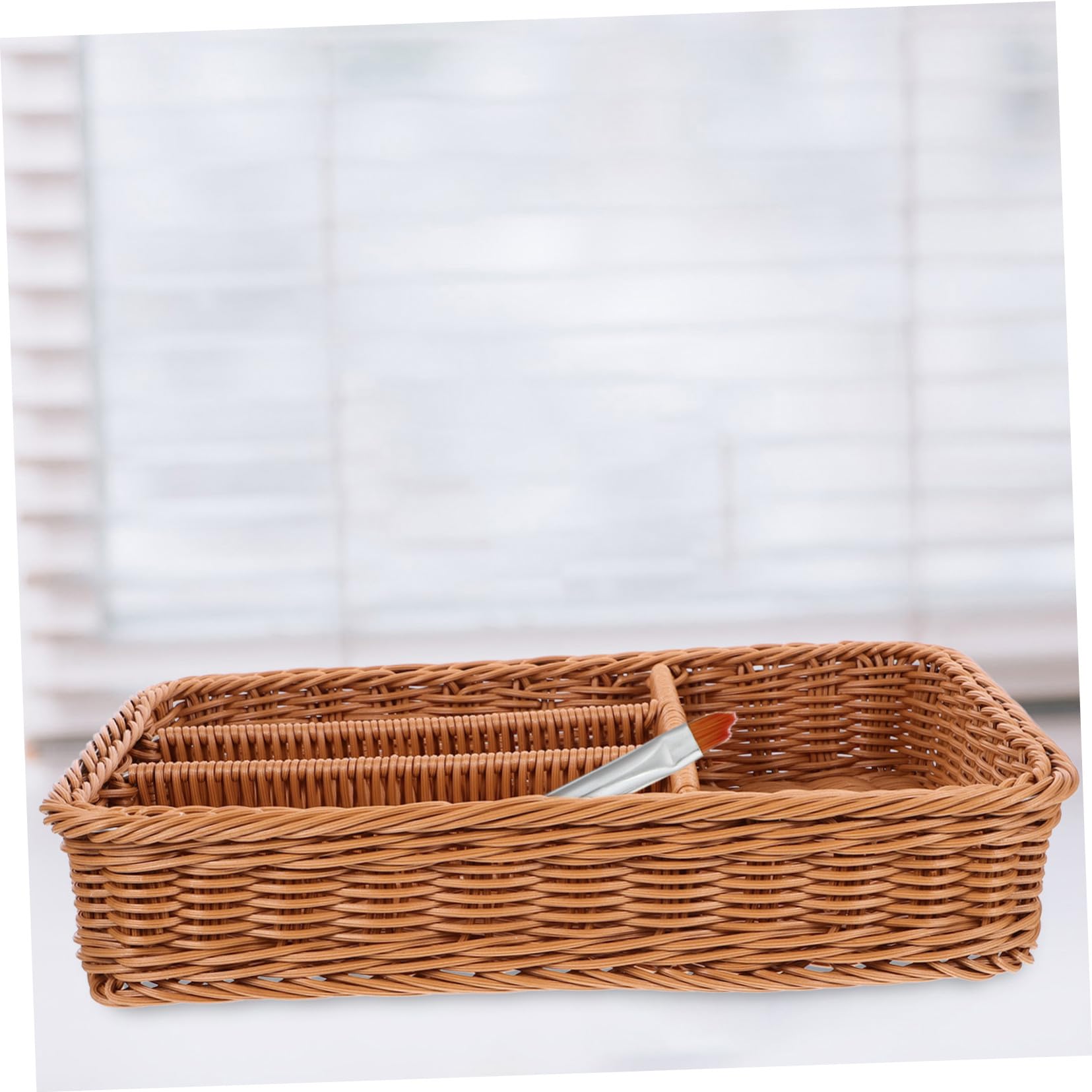 Besteckkorb aus PP mit 4 Fächern, Geflochtenes Rattan Design