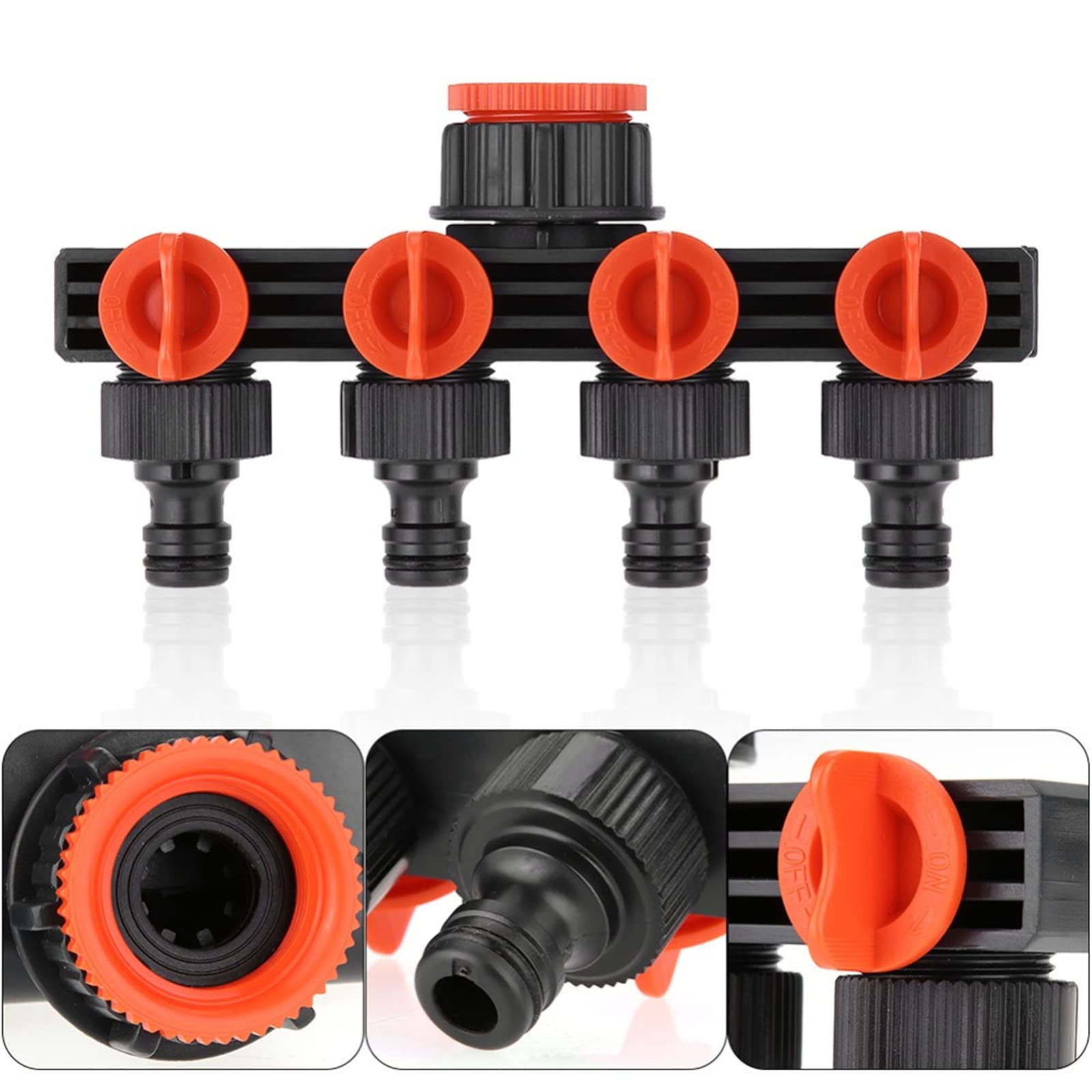 CHSEEO 4 Way Garden Hose Splitter Tap, Outdoor Garden Irrigation Diverter Tap Hose Connectors Individual Shut OFF/ON Valve, Perfect for Gardening Irrigation Watering Flowering