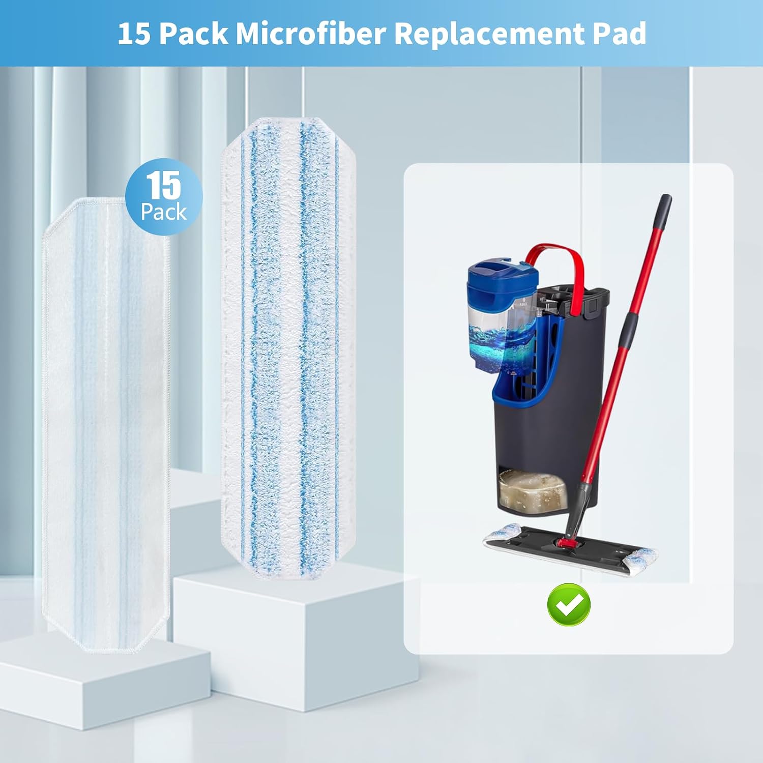 15 Pack Microfiber Mop Pads for O-Cedar H2prO Flat Mop System, Washable and Reusable Mop Replacement Heads for Floor Deep Cleaning, Mop Pad Refills for Wet Dry Floor image 2