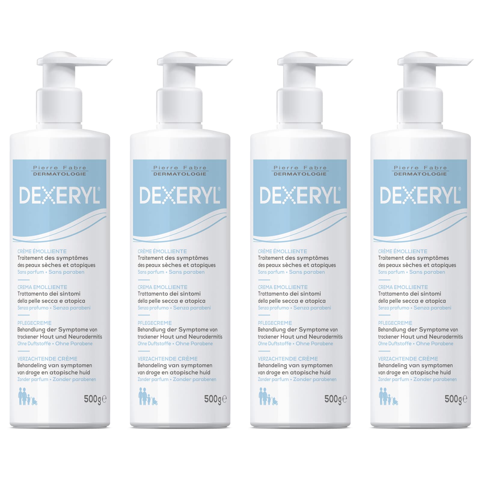 Dexeryl Creme 4x 500g: Pflege und Schutz für trockene Haut insbesondere bei verschiedenen Hauterkrankungen wie Neurodermitis. Parfümfrei und ohne Parabene