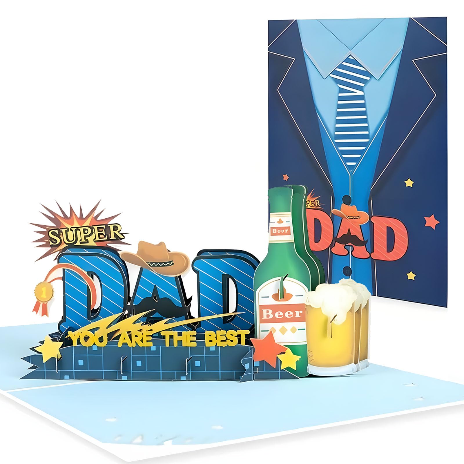 Father's Day Pop Up Card, Fathers Day Pop Up Greeting Cards, 3D Father Day Greeting Card with Envelope, Pop Up Handmade Gift Card for Men, Husband,
