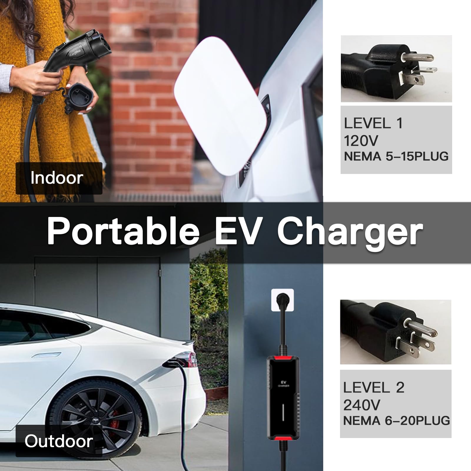 Amazon.co.jp: レベル2 EV充電器: 16アンペア 120V-240V NEMA 5-15