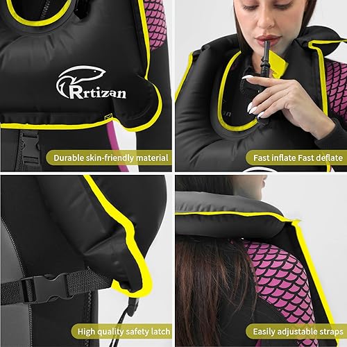 Miniatura 3 de Rrtizan chaleco salvavidas de lona inflable portátil para adultos unisex, chaleco para esnórquel para bucear con seguridad