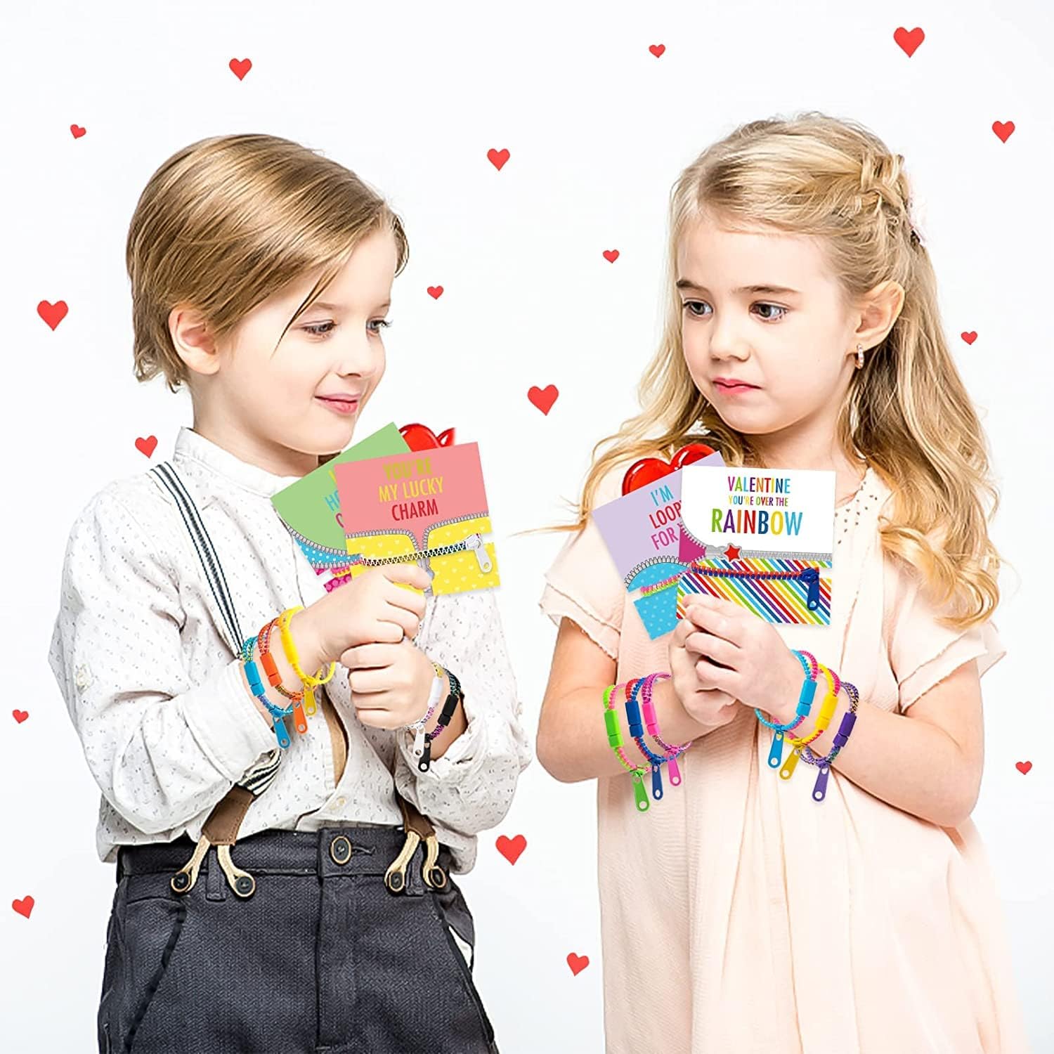 OuMuaMua 30Pcs Valentine's Day Cards Gift for Kids - Cards with Fidget Zipper Bracelets for Classroom Exchange & Party Favors