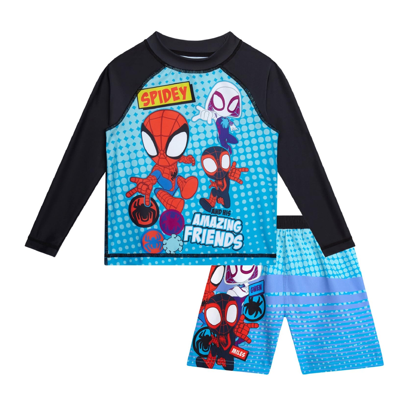 Marvel Boys Rash Guard Set 2 Piece Hulk Spiderman Swim Shirt &amp; Swim Trunks