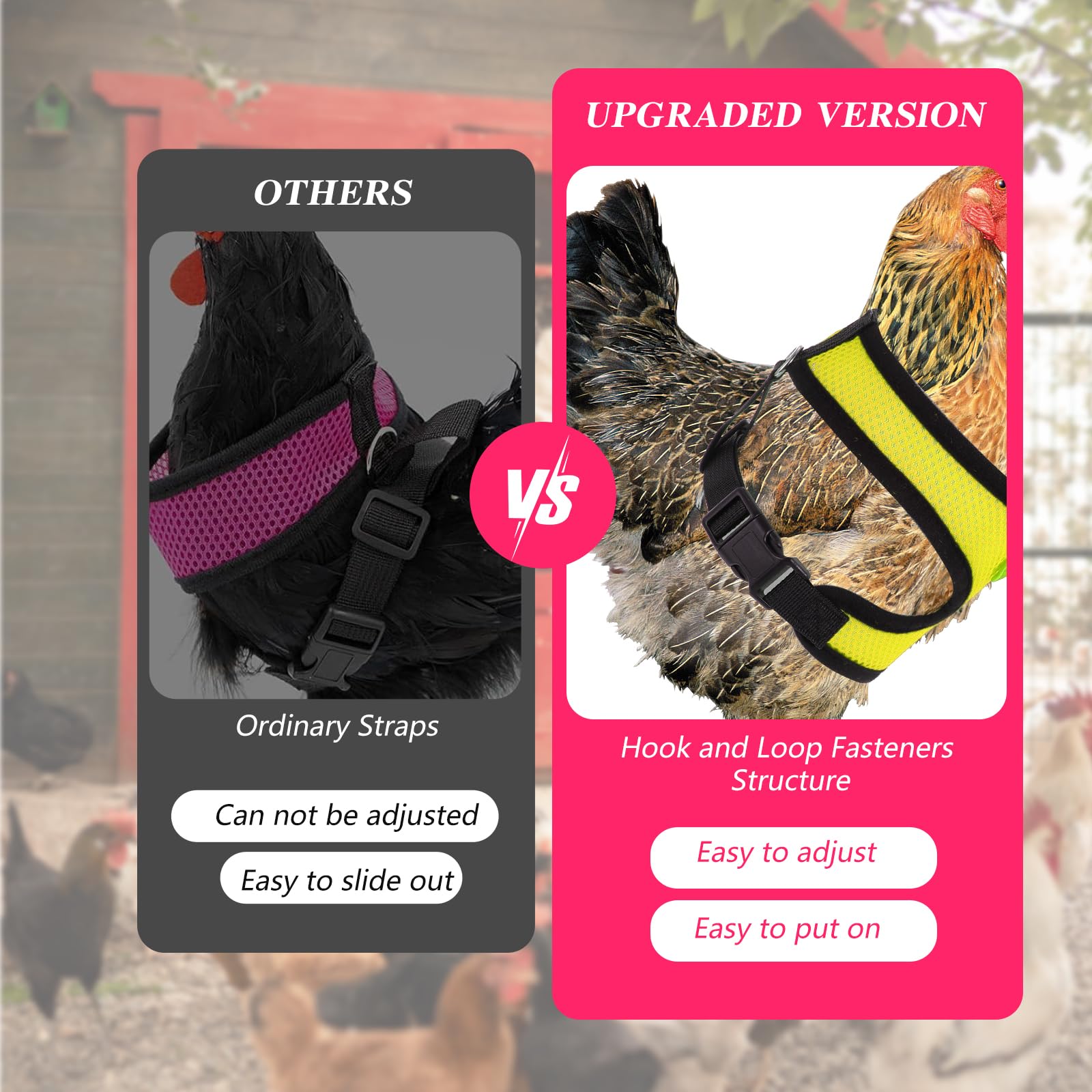 Ensemble de laisses et harnais réglables à double réglage en nylon confortable avec laisse de 1 m pour poules, canards, oies, petits animaux de compagnie (rose, M)