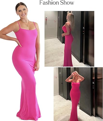 Miniatura 3 de Popilush Maxi vestido ajustado para mujer, vestido de cóctel con tirantes delgados, vestido de fiesta, cita, noche, verano, largo