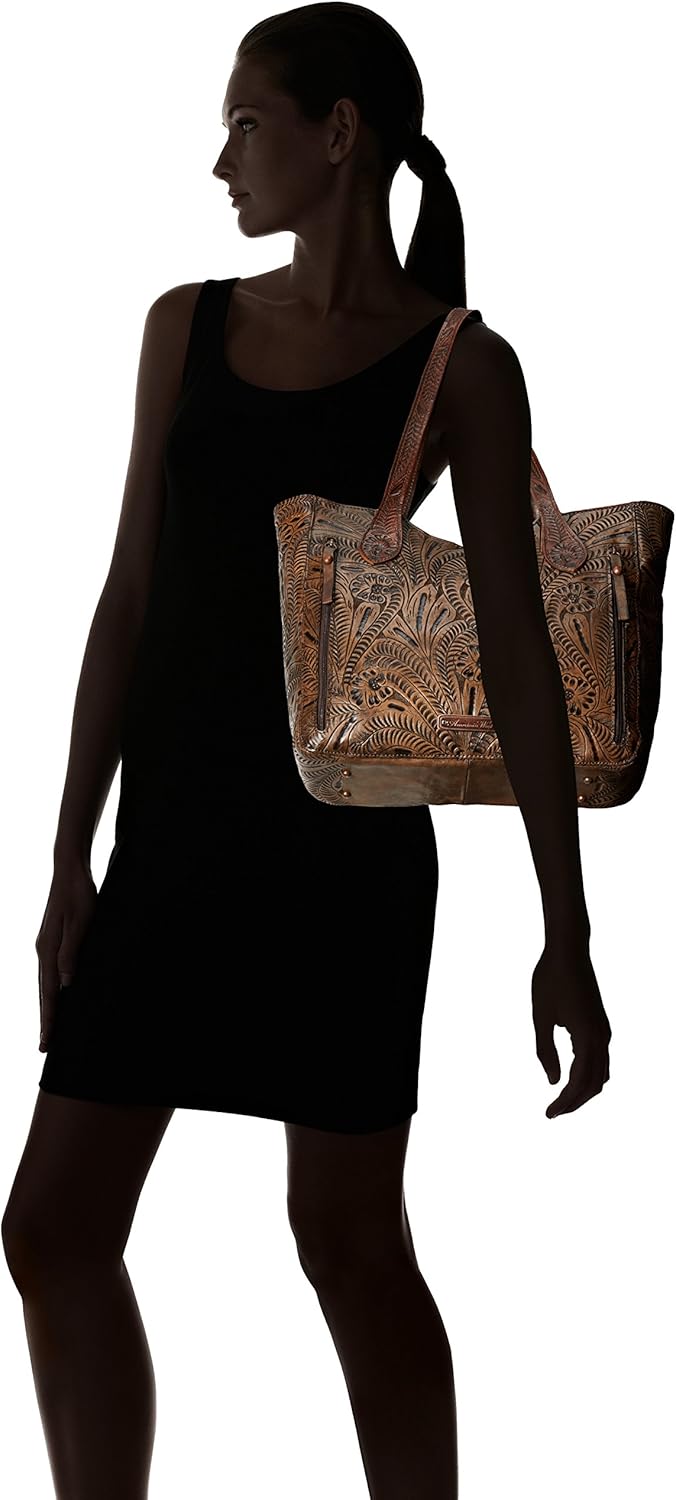 American West Handcrafted Leather Large Zip-Top Tote Concealed Carry Pocket on Back Purse for Women Annie's Secret Collection | Conceal Carry