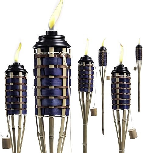 Antorchas decorativas de bambú, con mecha de fibra de vidrio, recipiente de metal extragrande (16 onzas 0.47 l) para una llama más duradera, 59