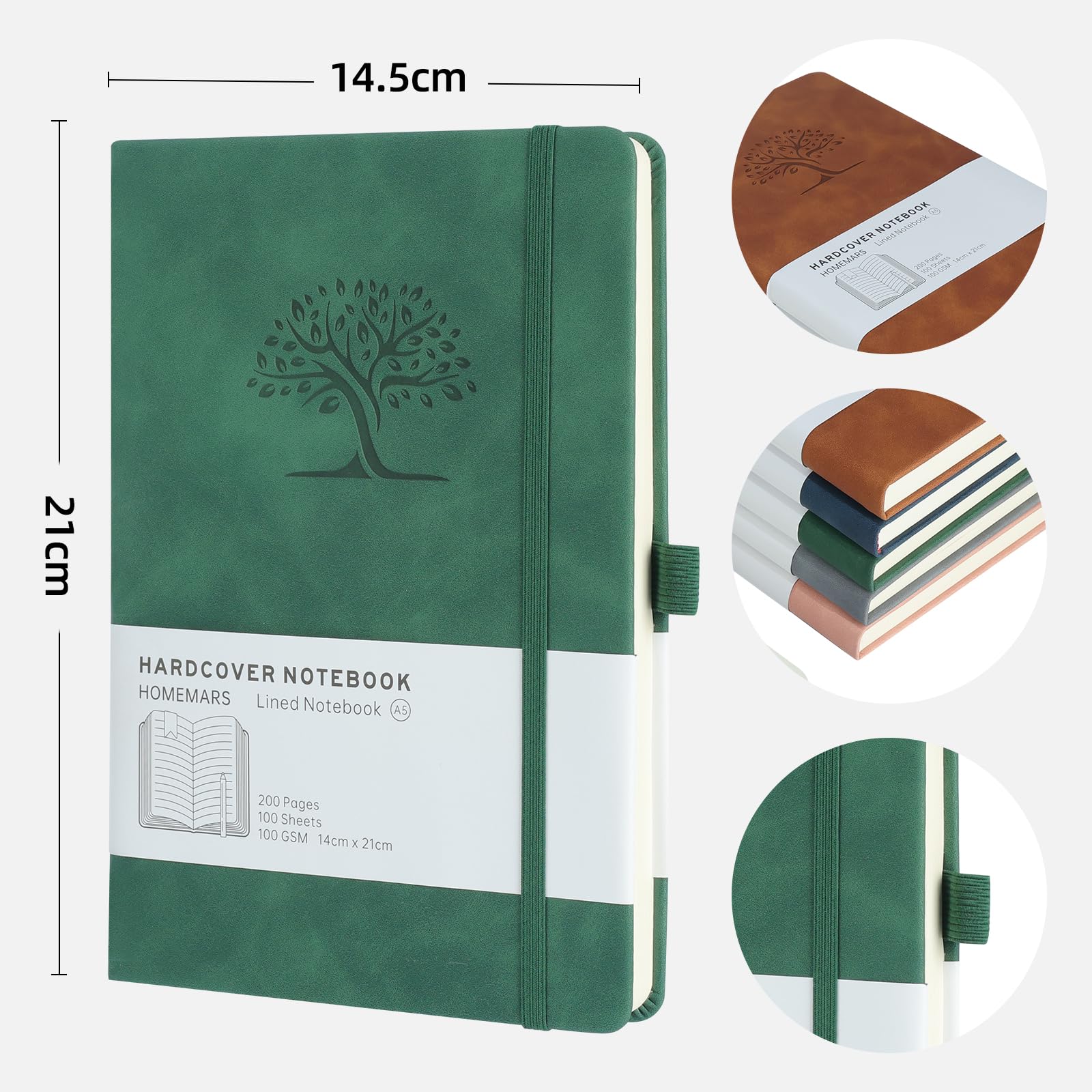 Carnet Cuir Vintage A5 - 200 Pages Lignées - Motif Arbre Gaufré - Porte-Stylo - Lot De 2