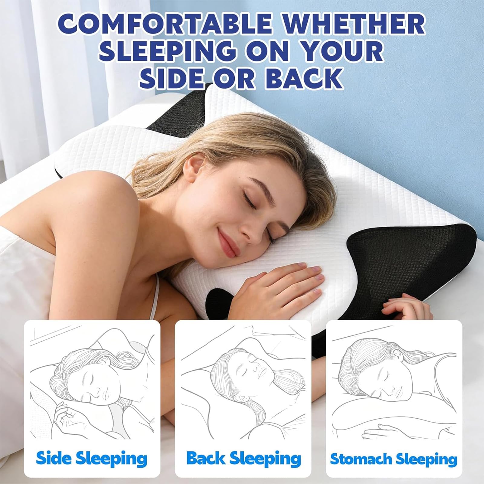 Nackenkissen Kopfkissen, Kissen für Nackenschmerzen Memory Foam Nackenkissen, für Seiten-, Rücken- & Bauchschläfer, Atmungsaktiv Waschbar, schlafkissen (Grau)