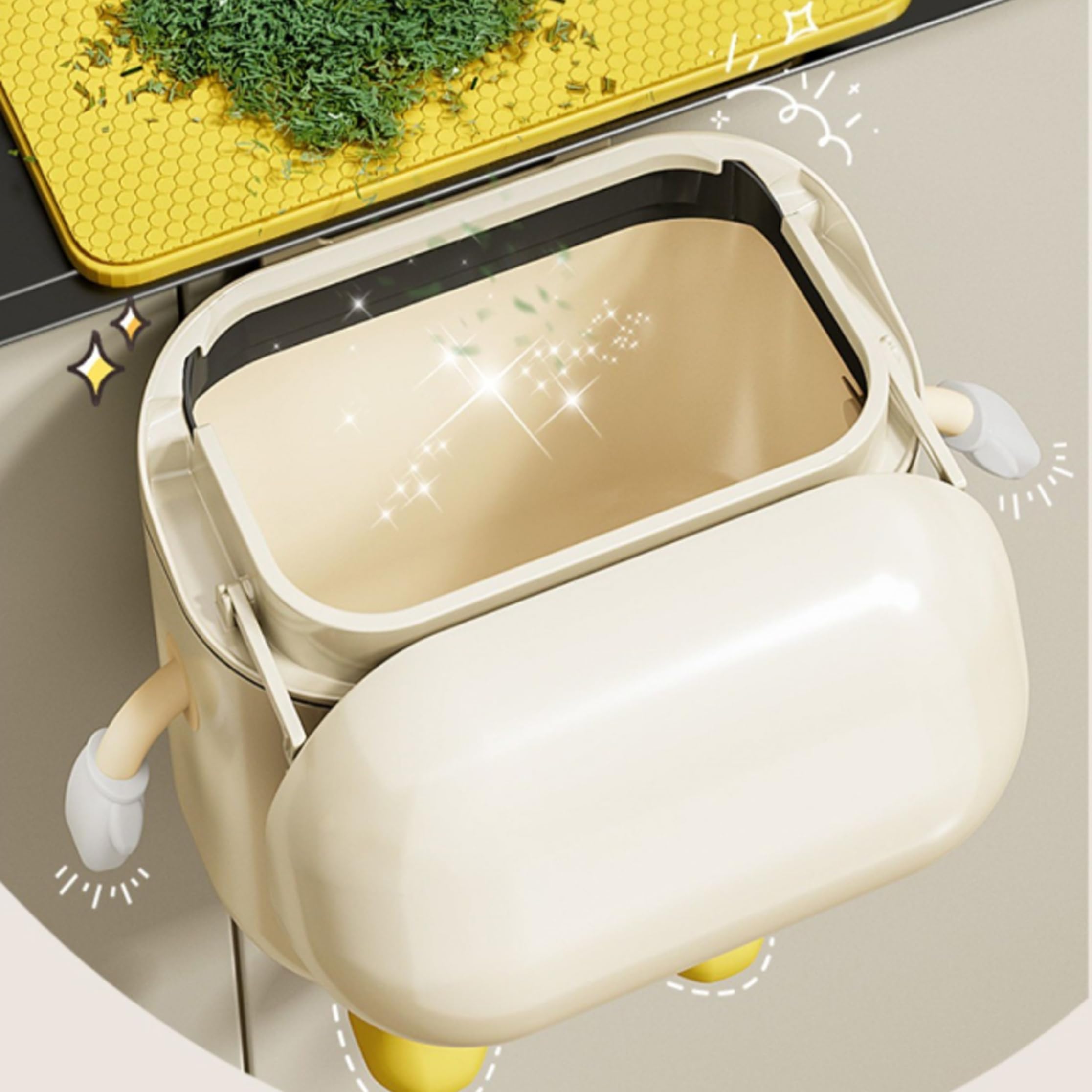 Pattumiera da appendere - Simpatico cestino da cucina in plastica da 12 litri, montato a parete sotto il lavandino con coperchio, bianco
