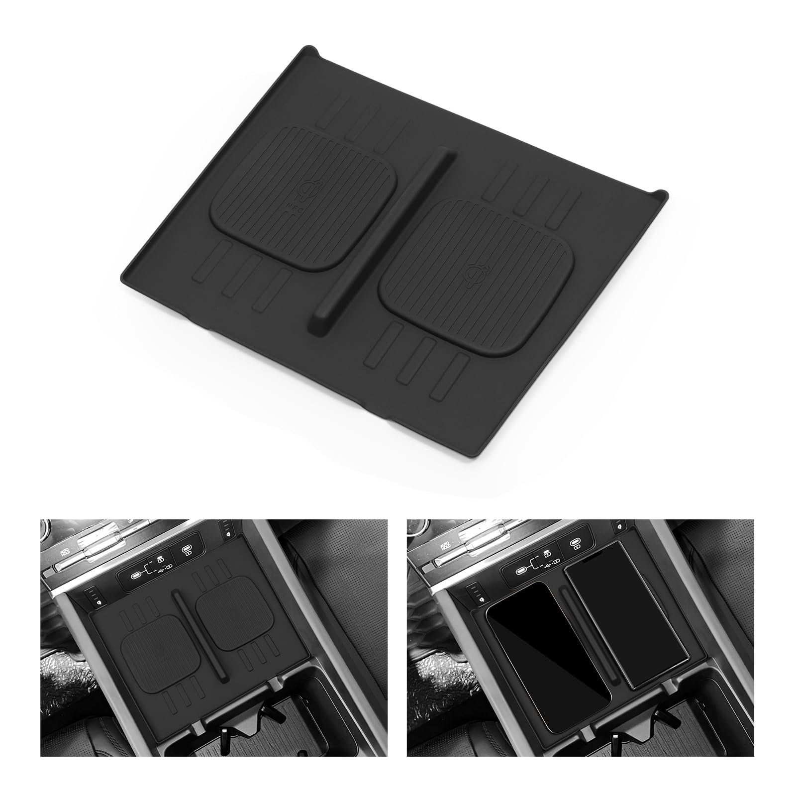 LUCKEASY Wireless Charger Mat for 2024 2025 Hyundai Santa Fe Not for Tucson Car Center Console Auto Interior Anti-Slip Protector Pad Silicone for Hyundai Accessories Black
