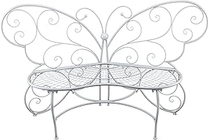 Lark and Meadow Butterfly Bench : 62" Indoor/Outdoor 2-Person Metal Butterfly-Shaped Garden Bench Each White
