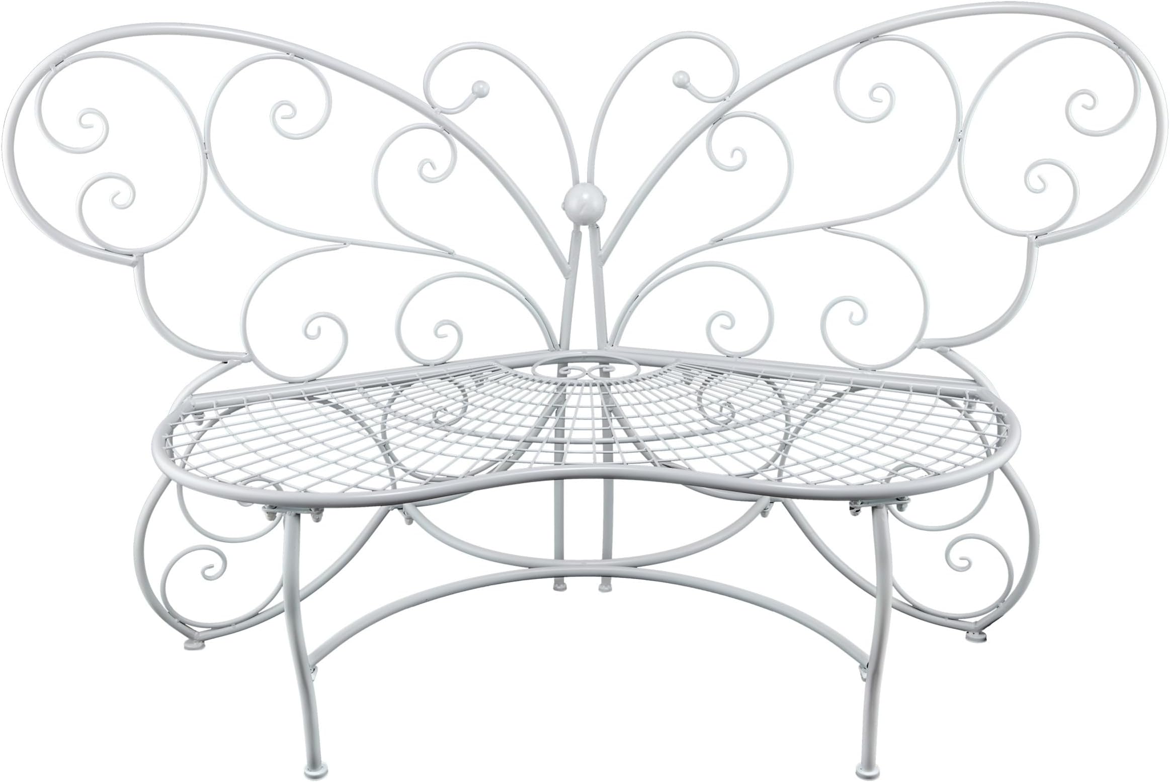 62"L Indoor/Outdoor 2 Person Metal Butterfly Shaped Garden Bench, White