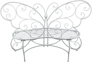 Alpine Corporation 62"L Indoor/Outdoor 2 Person Metal Butterfly Shaped Garden Bench, White