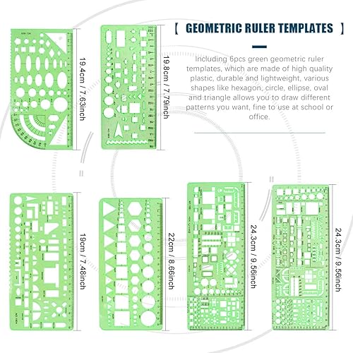 Miniatura 2 de Glarks 16 plantillas de medición, plantillas de encofrado de construcción, reglas de dibujo geométricas y regla triangular de escala de arquitecto