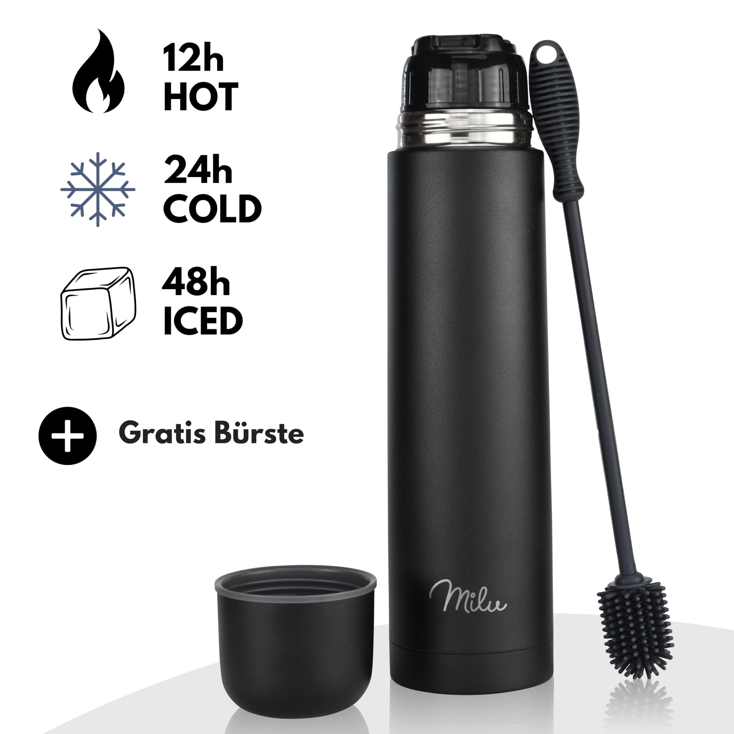 Stainless Thermoskanne 1 Liter – Doppelwandig, Hält 32h Heiß & 72h Kalt, BPA-frei (Edelstahl)