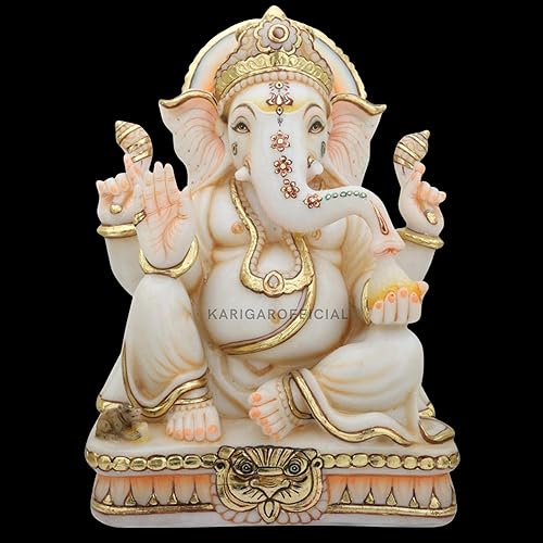 Miniatura 2 de Estatua de Ganesha de mármol hecha a mano, Ganpati Murti de 12 pulgadas, ideal para decoración del hogar, puja, regalos de inauguración de la casa
