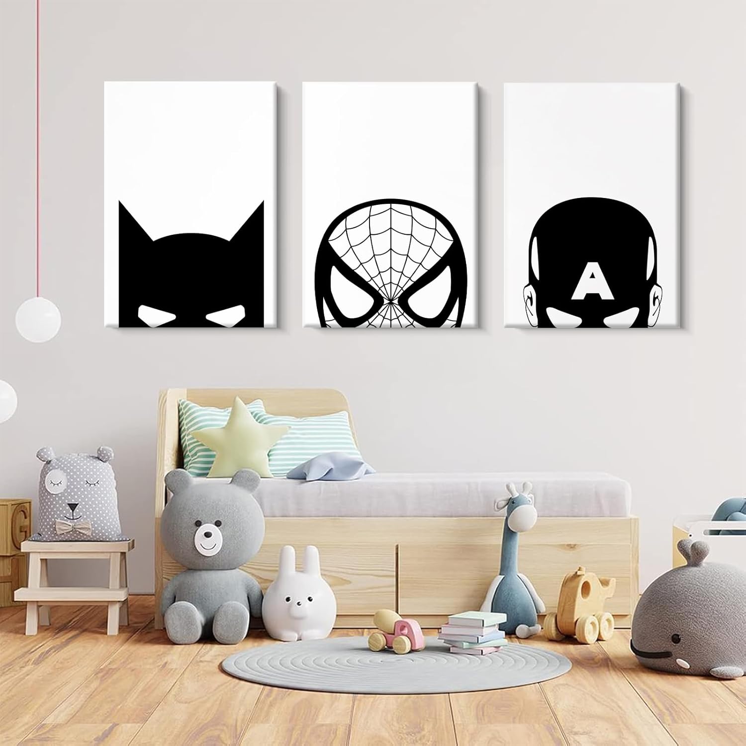Pennclys Superhero Spiderman Canvas Wall Art Black and White Wall Art Superhero Posters Spiderman Pictures Painting Wall Decor Superhero Poster for Living Room Bedroom 12x16x3 Inch Ready to Hang