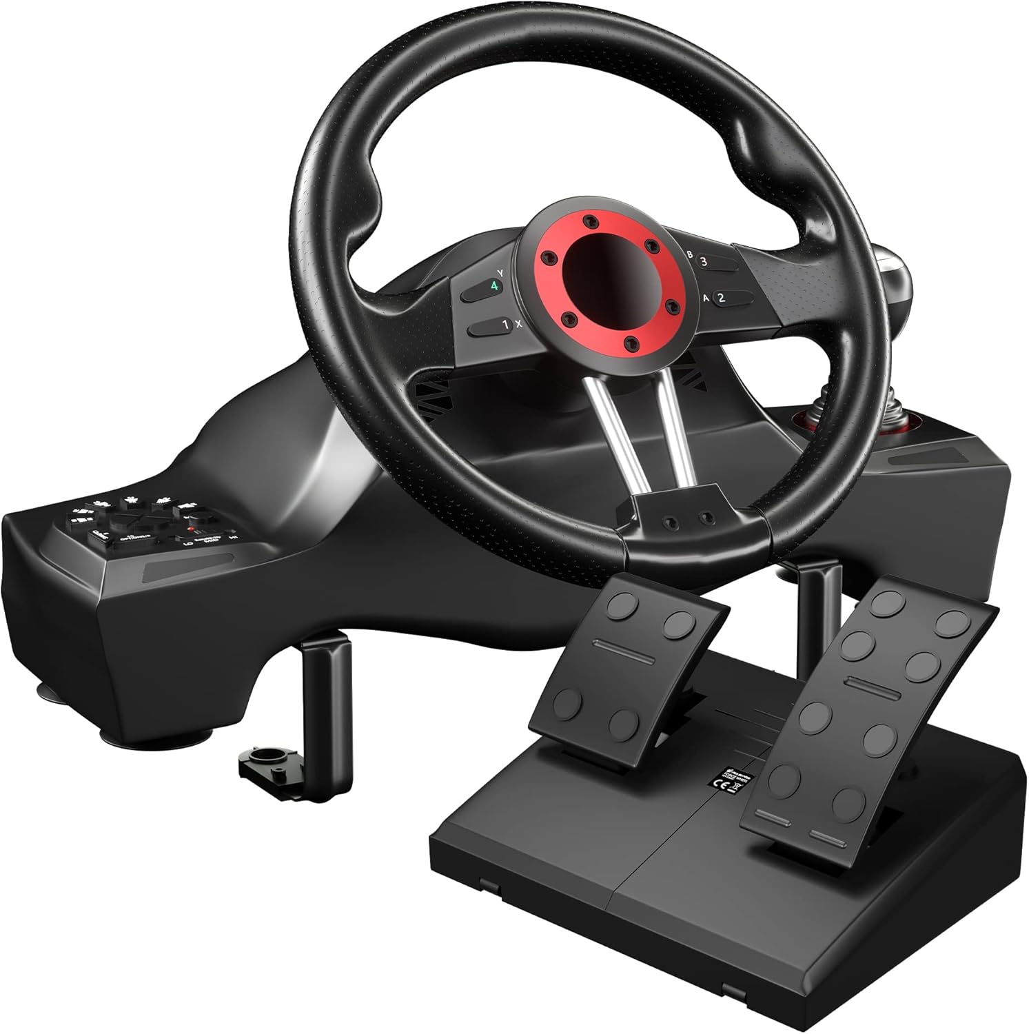 Racing Steering Wheel with Floor Pedals/Shifter and Vibration Leather