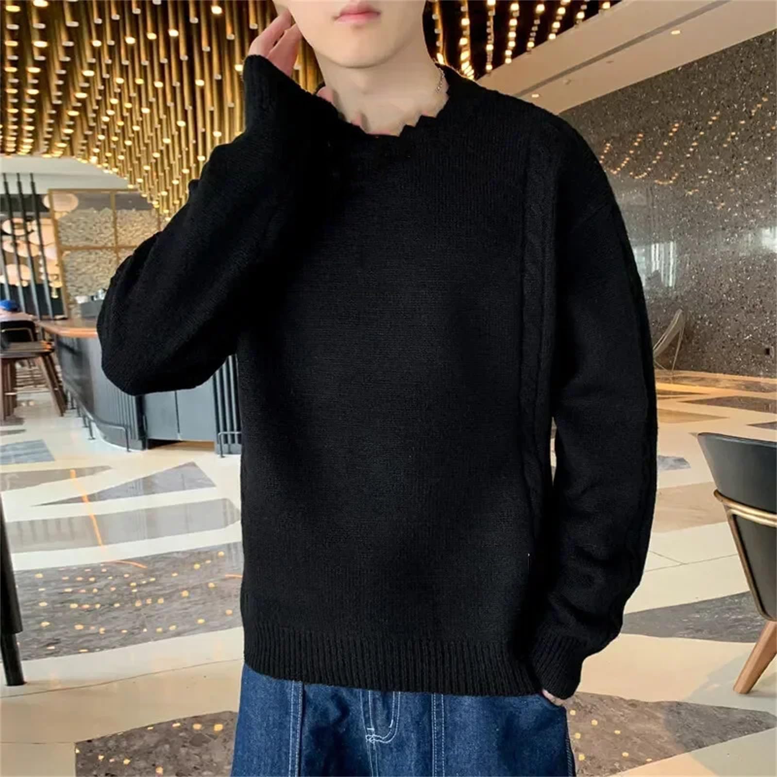 Maglione giallo Uomini Inverno Solido Maglioni di Lana Slim Fit Uomo Streetwear O-Collo Maglione Lavorato A Maglia Retrò Pullover per Gli Uomini