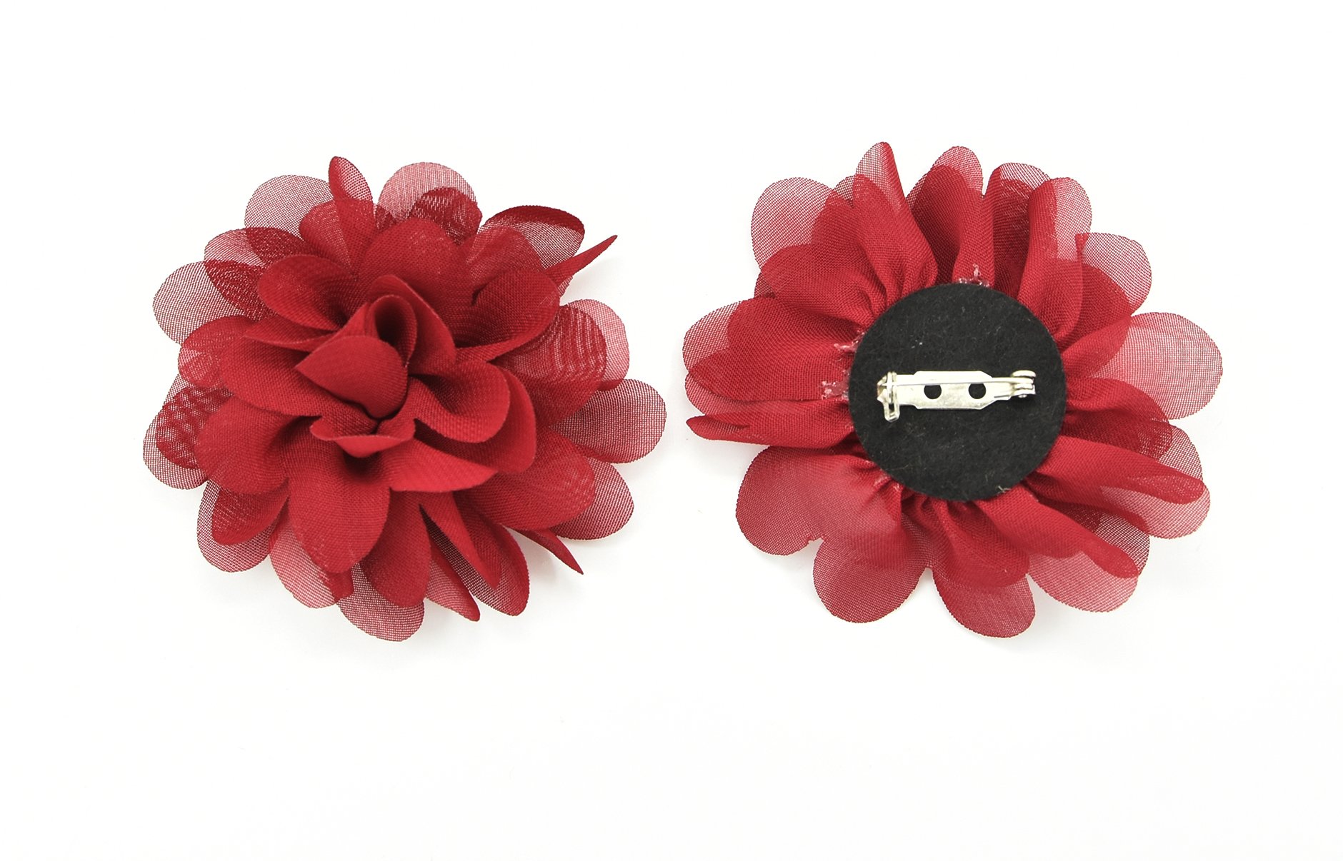 PrettyBoutique7cm Chiffon Flower Brooch Corsage Safety Pin Dress Hat Bag Decoration Accessories (Wine)