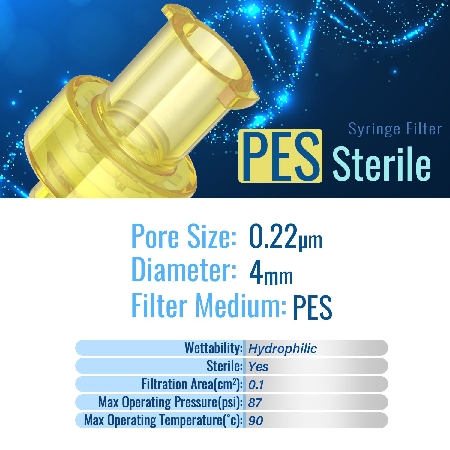 Biomed Solution Sterile Syringe Filter, PES/Nylon/PTFE Membrane 0.22/0.45um Pore Size, 4mm Membrane Diameter,Individually Packaged (PES 0.22um, 25pcs) — Amazon image 2