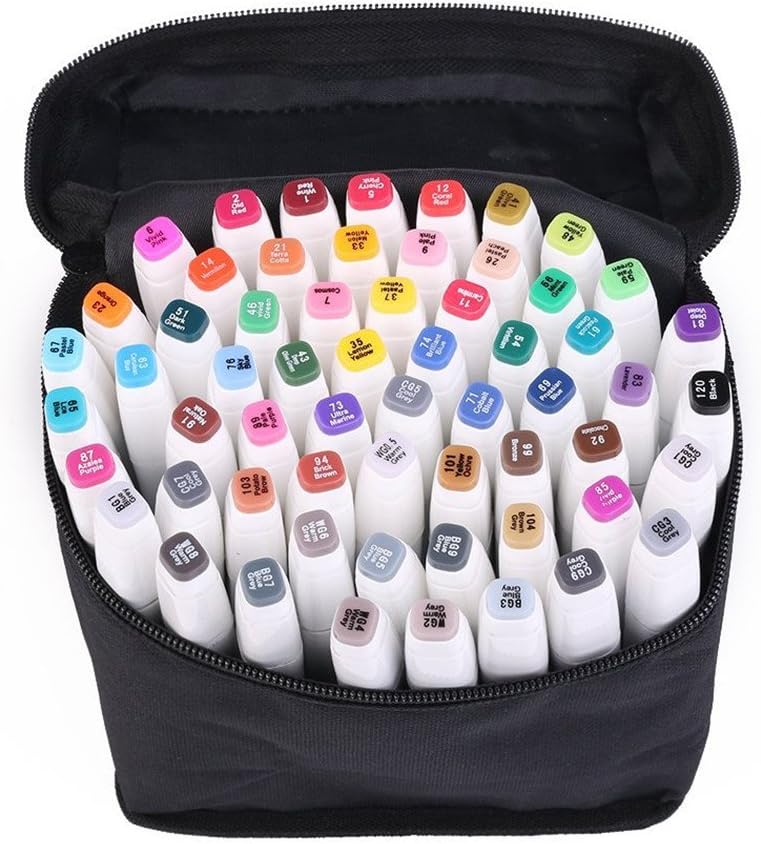 60 Colours Double Ended Sketch Graffiti Pens Set (No Duplicates),Twin Permanent Marker Pens Touch Markers New generation Design students Manga artists Pigment Marker pens with Carrying Case (60 Colours white)