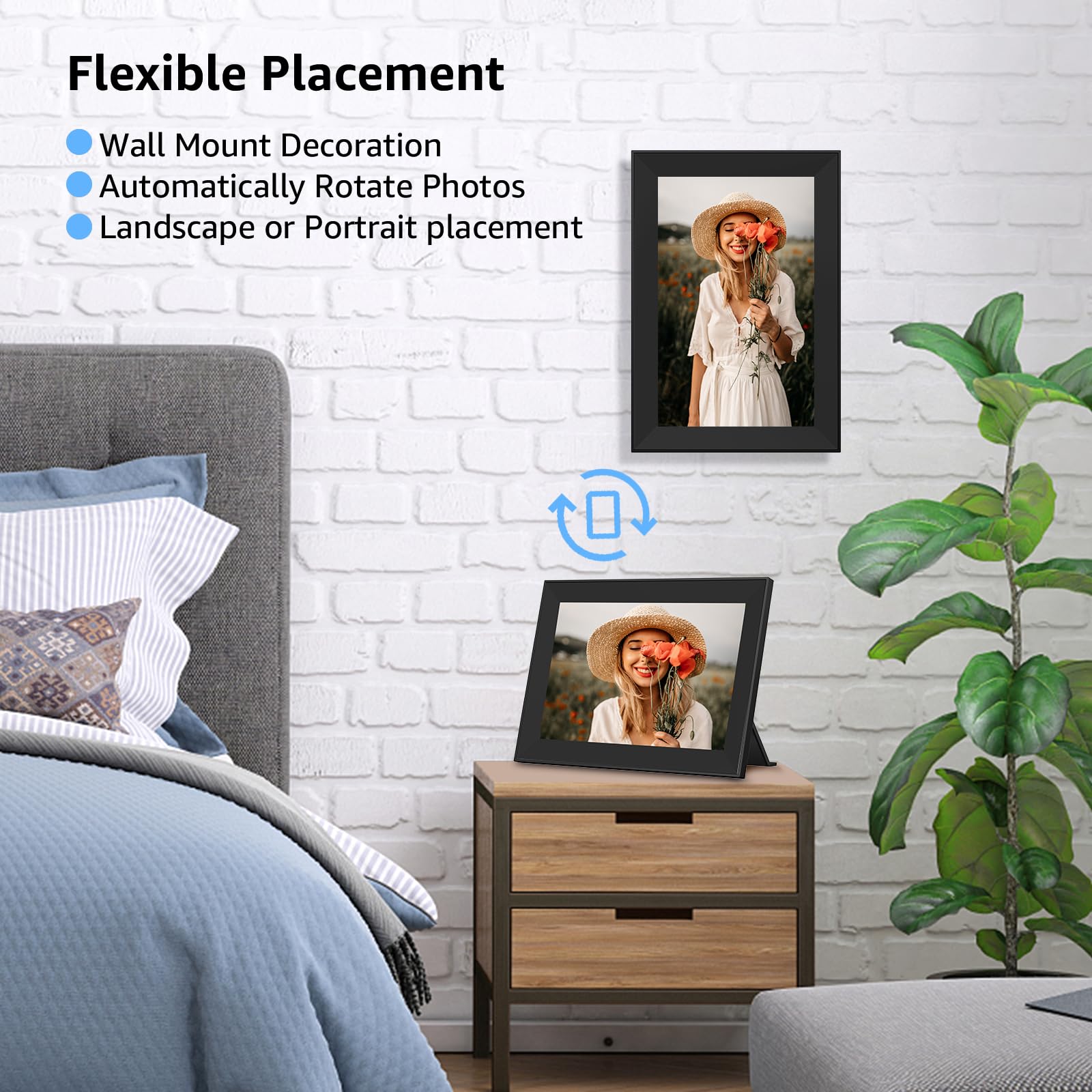 Cadre photo numérique Frameo WiFi avec écran tactile IPS de 10,1 pouces, charge des images dans un cadre photo numérique intelligent de 32 Go via l'application Frameo, rotation et copie de