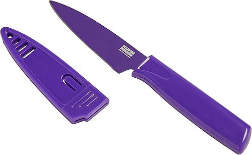 Miniatura 23 de Kuhn Rikon Colori - Cuchillo de pelar de acero inoxidable japonés de 4 pulgadas, hoja antiadherente, mango ergonómico y funda, color blanco