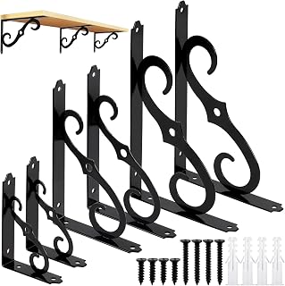Mardatt 2Pcs 5" Decorative Shelf Brackets, Heavy Duty Wall Mounted Floating Shelf Bracket Triangle Shelf Brackets L Shape Metal Shelf Supporter with Screws Anchors for Home Office（Black)