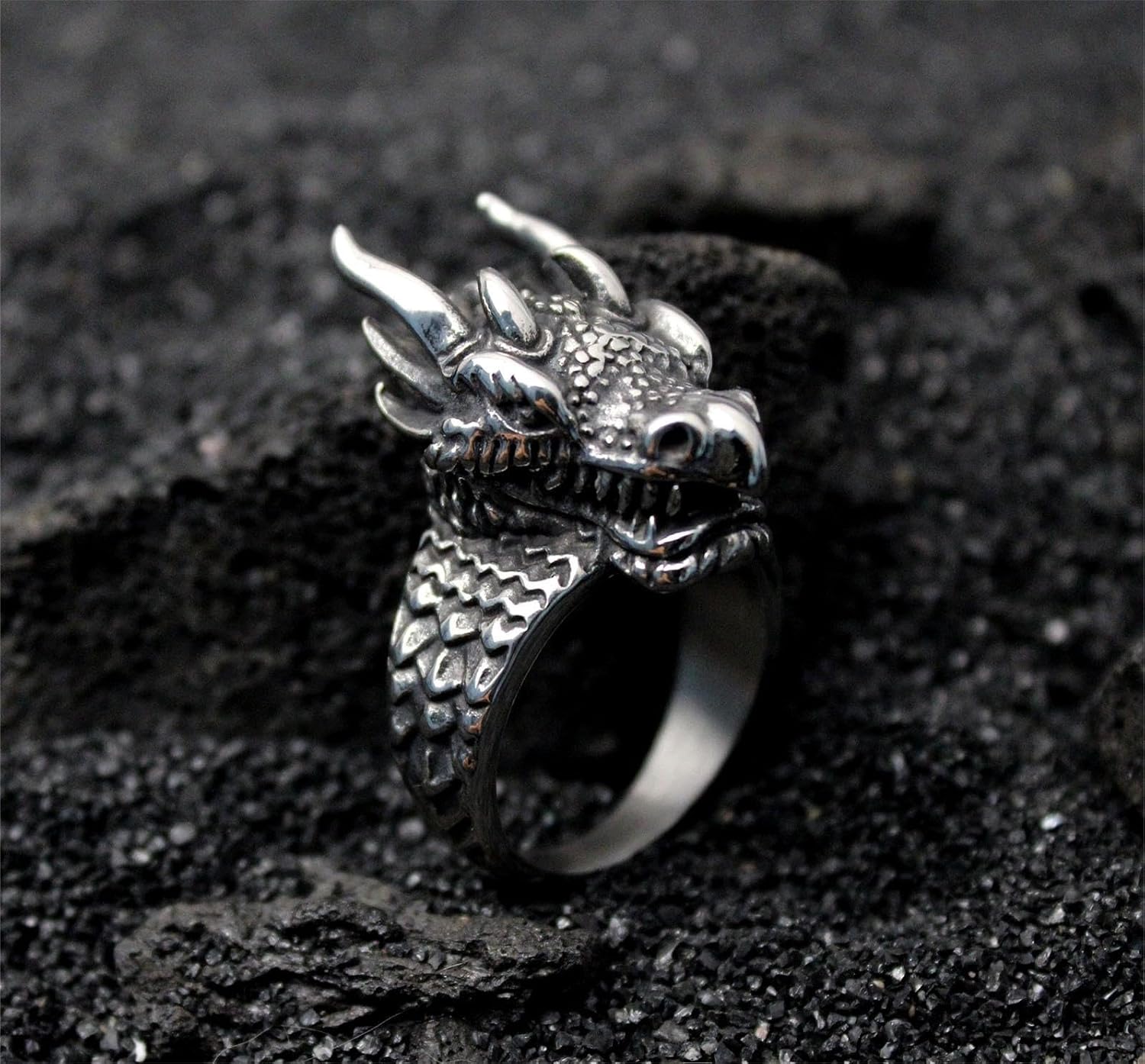 PikaLF Dragon Ring for Men, Vint- Dragon Head Ring, Retro Domineering Dragon Rings, Amulet Ring, Punk Animal Dragon Jewelry for Men - Image 3