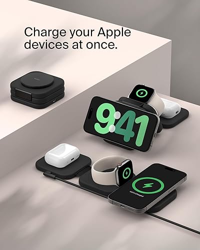 Miniatura 2 de Belkin Cargador MagSafe compatible con cargador magnético 3 en 1, almohadilla de viaje de 15 W BoostCharge Pro plegable con certificación Qi2,