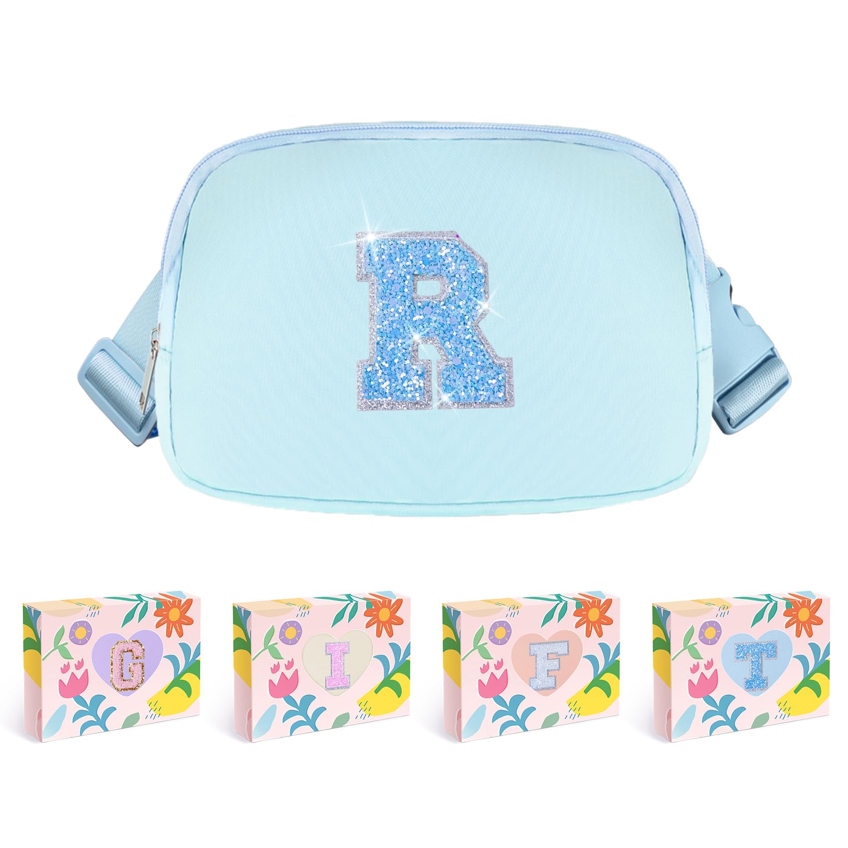 COSHAYSOO Blue Girls Purse Crossbody Initial Fanny Pack Letter Belt Bag for 6 7 8 9 10 11 12 Year Old Girl Birthday Christmas Gifts Party Favor