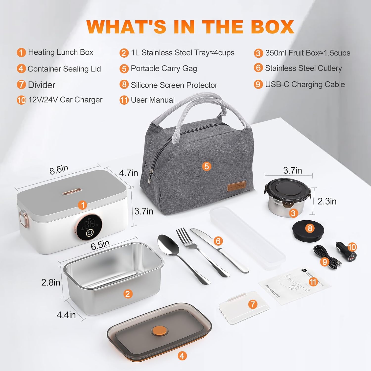 1L Cordless Electric Lunch Box, Rechargeable Heated and Self Heating Lunchbox with Cutlery and Insulated Lunch Box Bag, Food Warmer for Travel, Picnic, Camping - Image 6