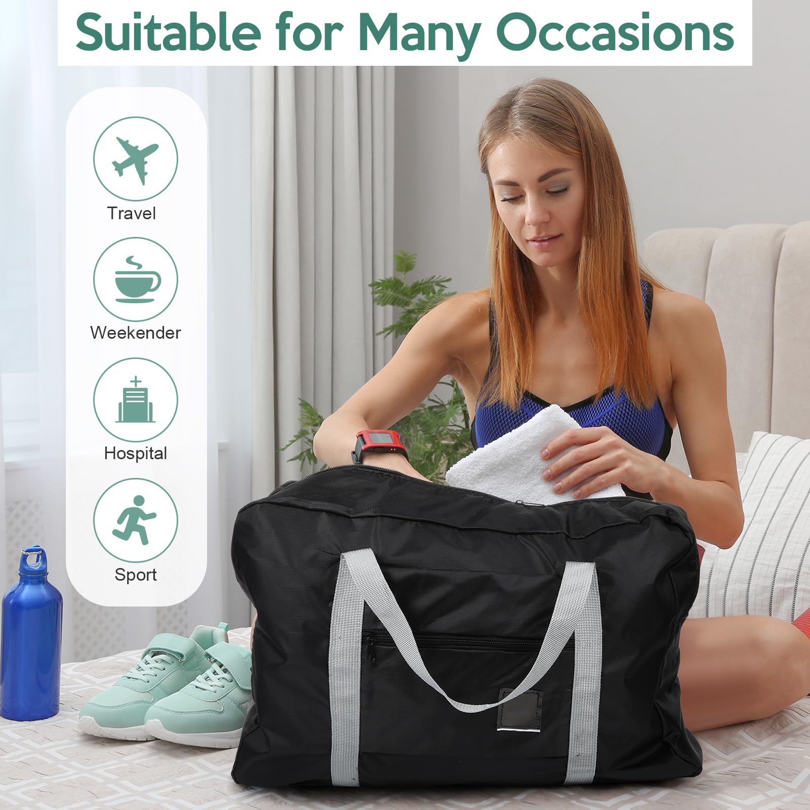 Faltbare Reisetaschen für Damen, Wochenendtaschen, leichte Gepäcktasche, persönliche Gegenstände, Sporttasche, Turnbeutel, Unisex, Wochenender, Übernachtung, Flughafen, 15 Stück, Mehrfarbig,