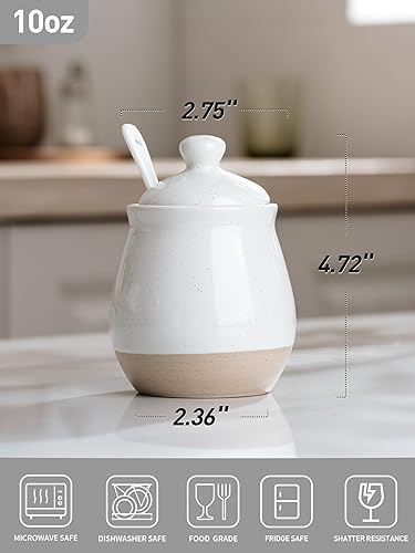 Miniatura 5 de famiware Milkyway - Azucarero con tapa y cuchara, tarro de azúcar de cerámica de 10 onzas, dispensador para sal, condimentos, especias, condimentos,