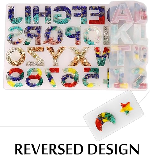 Miniatura 3 de Molde de alfabeto invertido para resina, acabado brillante en forma de diamante, moldes de letras de silicona para moldes de fundición de resina