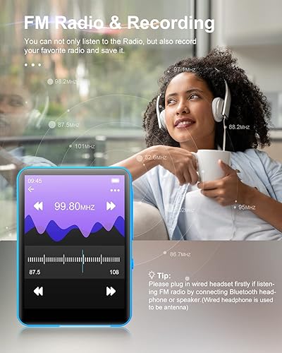 Miniatura 6 de Reproductor MP3 de 64 GB con pantalla táctil completa de 2.4", reproductor de música con Bluetooth 5.3, reproductor de música portátil con calidad