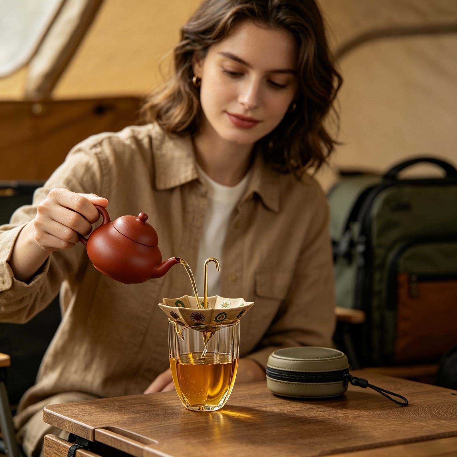 Colador de Té Cerámico Infusor Cerámico Con Forma De Paraguas Y Base Con