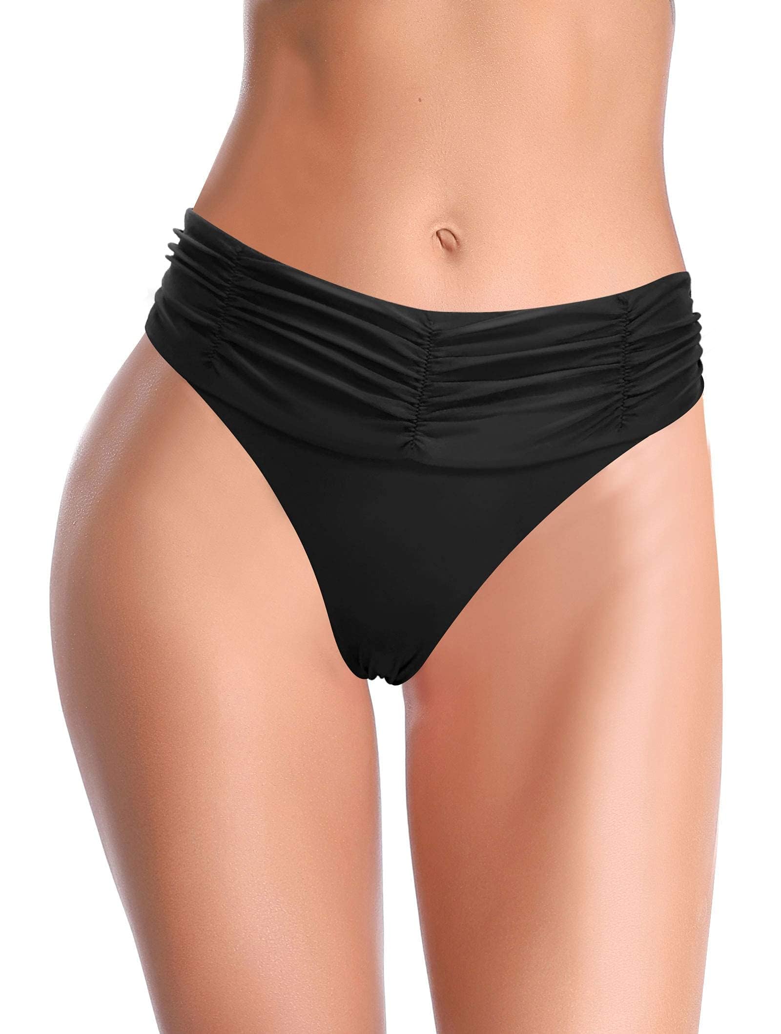 SHEKINI Mujer Bañador Braguita de Bikini de Loto brasileña Cintura Media Traje de baño para Mujer Bragas de Abajo Braguita de Bikini elástica