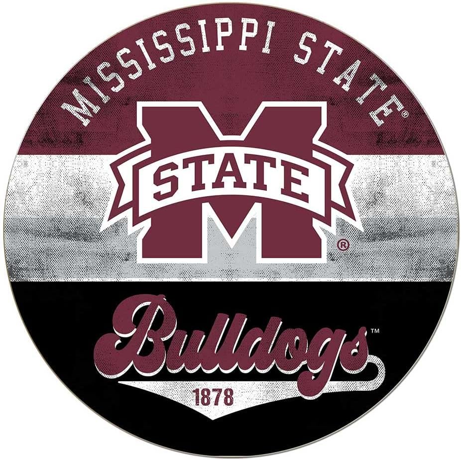 KH Sports Fan Mississippi State Bulldogs Multi-Color Retro Circle Sign, 20x20 Inches, Bulldogs Decor for Dorm Room, Bedroom, Fan Cave, Living Room; Display Your Team Spirit with This Unique Mississippi State Bulldogs Wall Art