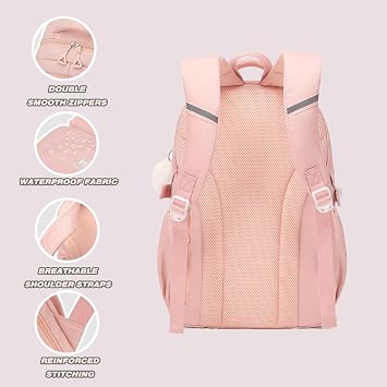 Backpack for School Girls, Teen Bookbag for Student, Light Pink Schoolbag | Fits 15.6 laptop and 12.9 iPad, Water-resistant,Pink Backpack for School,11 Multiple Pockets,Breathable Reflective Straps