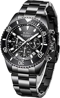 BIDEN Mens Watches Chronograph Black Stainless Steel Waterproof Date Analog Quartz Watch Business Wrist Watches for Men