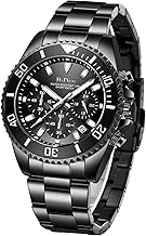 Mens Watches Chronograph Black Stainless Steel Waterproof Date Analog Quartz Watch Business Wrist Watches for Men