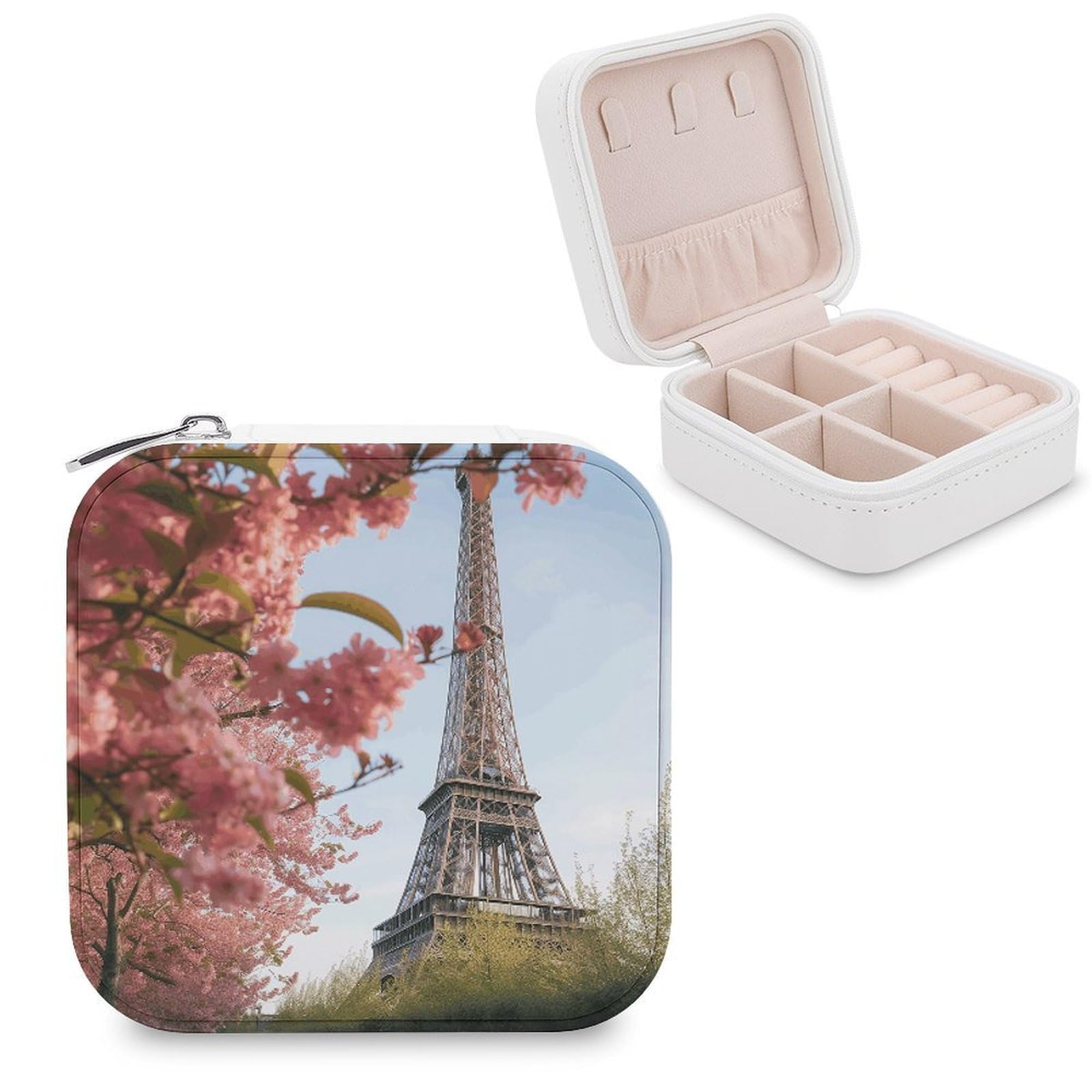 VstaDank Paris Eiffel Tower Flower Jewelry Box Beautiful Portable Ring Boxes Cute Large-Capacity Jewelry Case Jewelry Organizer for Mothers Gifts for Earrings Rings Hand Bracelet