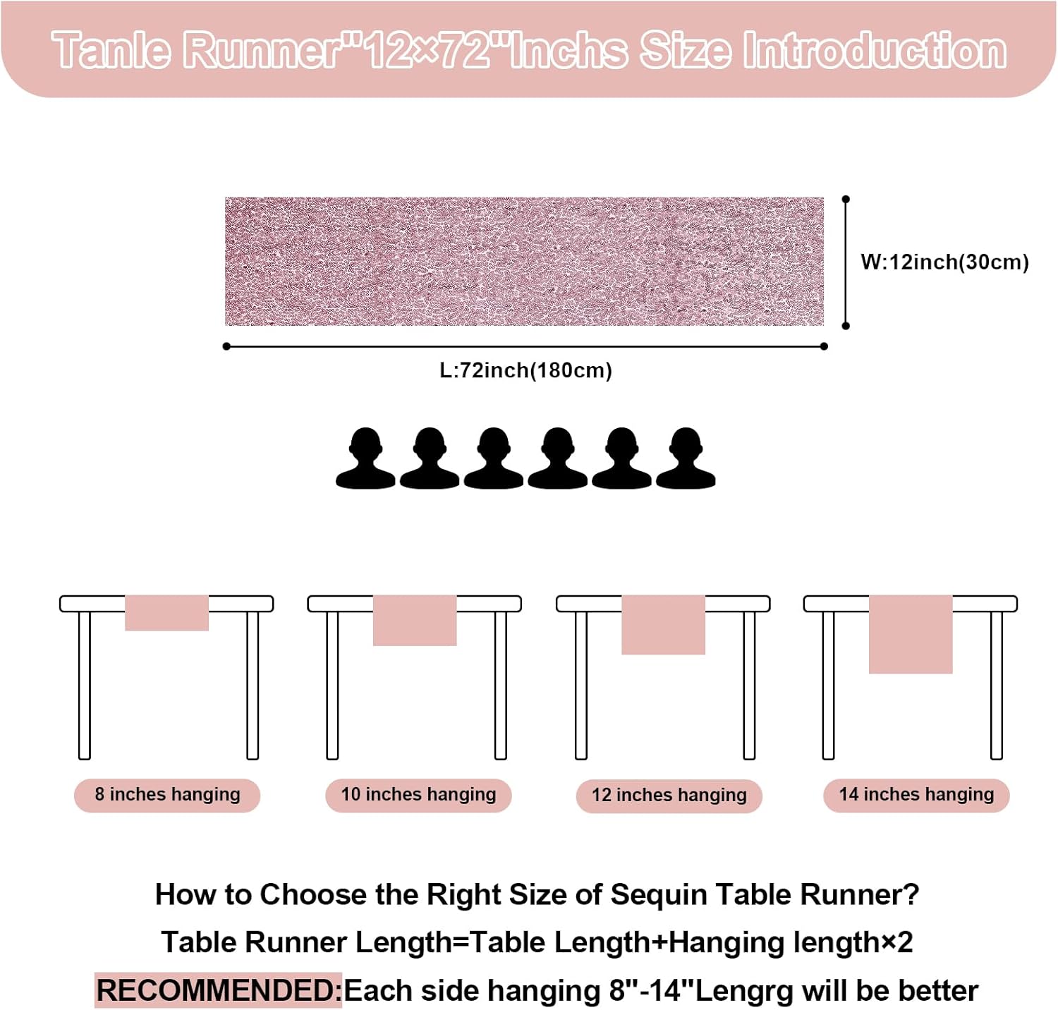 10 Pack 12 x 72 Inch Pink Sequin Table Runner, Sparkly Glitter Table Runners for Wedding, Birthday, Bachelorette, Baby Shower, Holiday Party Decorations Supplies